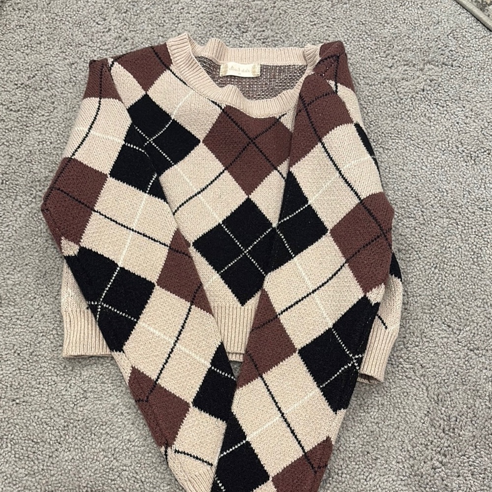 Altar'd State Argyle Crew Neck Sweater Brown and Black